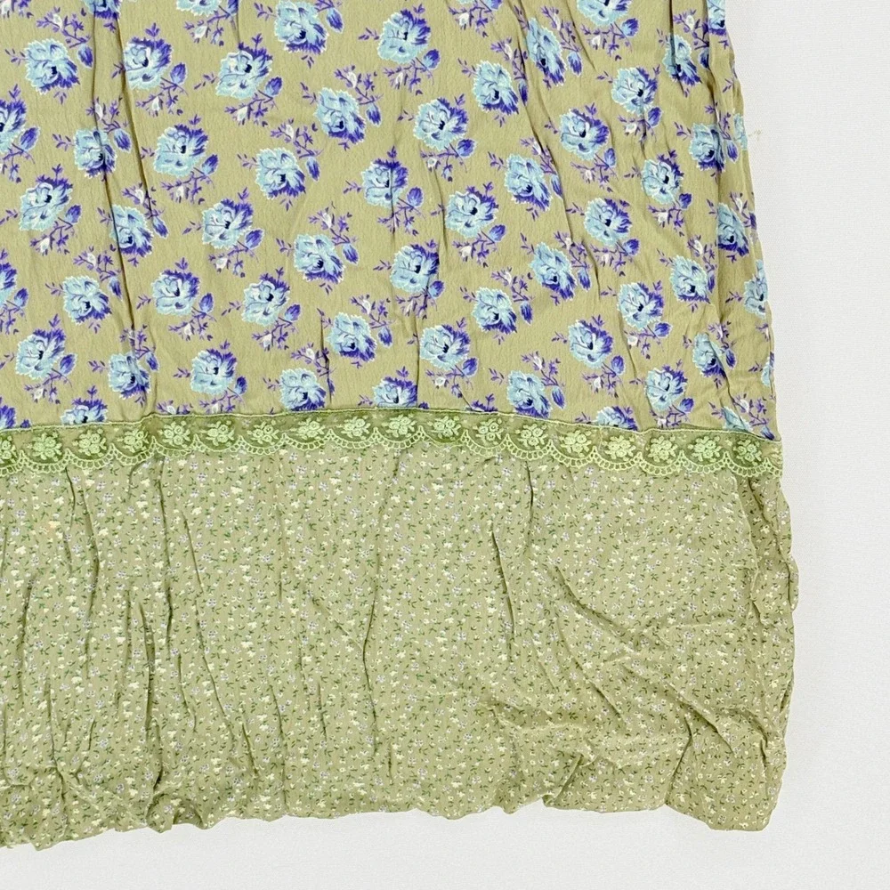 April Cornell Vintage Maxi Dress Women Medium Green Floral Lace Boho Cottagecore